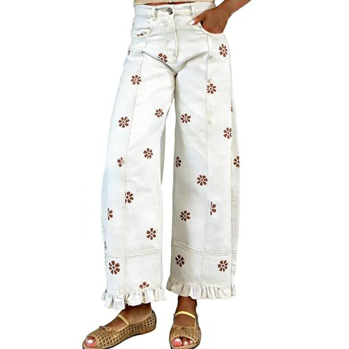 Floral Embroidered Wide Leg Pants