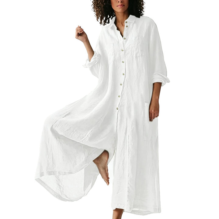 Relaxed Linen Button Down Maxi Dress