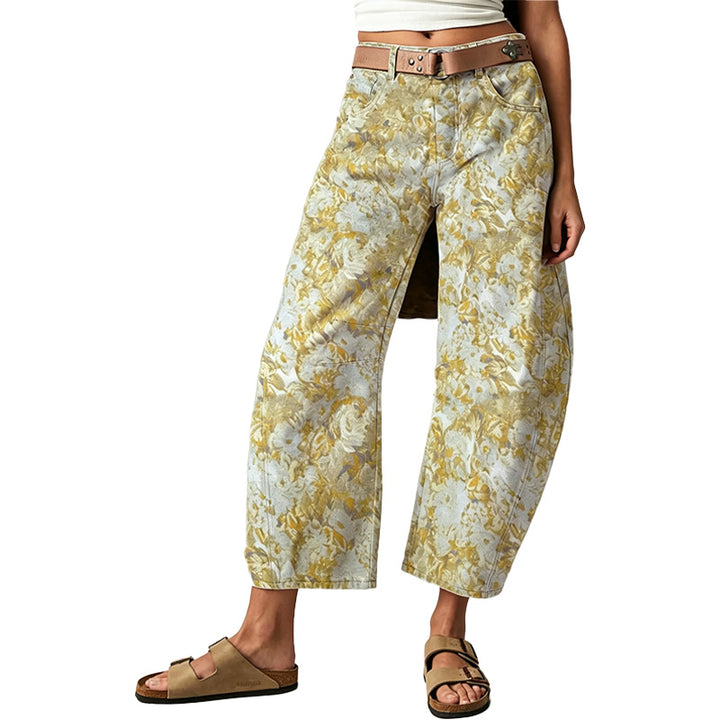 Heart Print Wide Leg Jeans