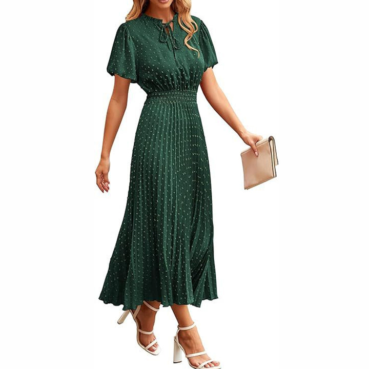 Pleated Long Sleeve Midi Dress