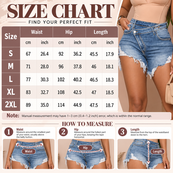 Asymmetric Waist Denim Shorts