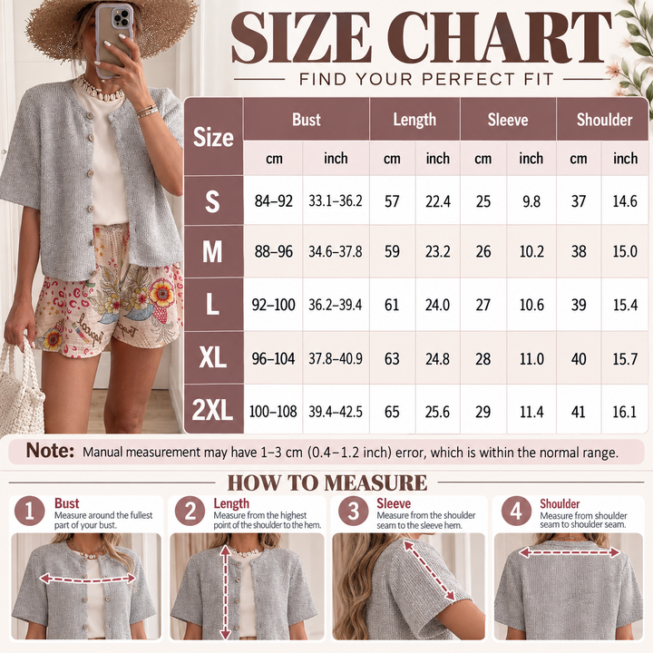 Textured Short Sleeve Button Cardigan