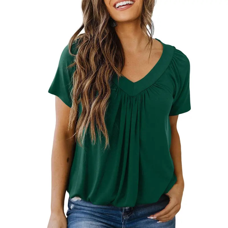 Gathered V Neck Casual Top