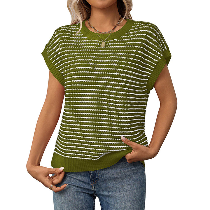 Striped Knit Short Sleeve Sweater