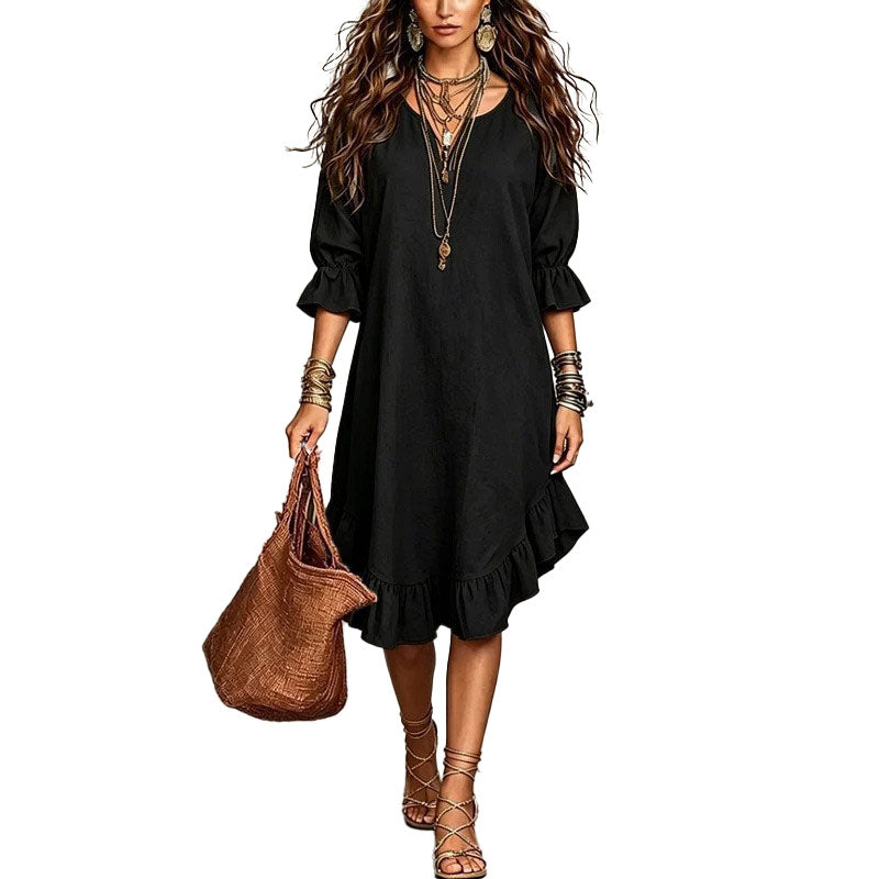 Boho Ruffle Sleeve Midi Dress