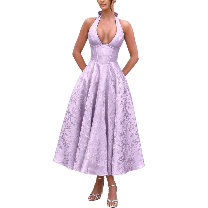 Halter Neck A-Line Midi Dress