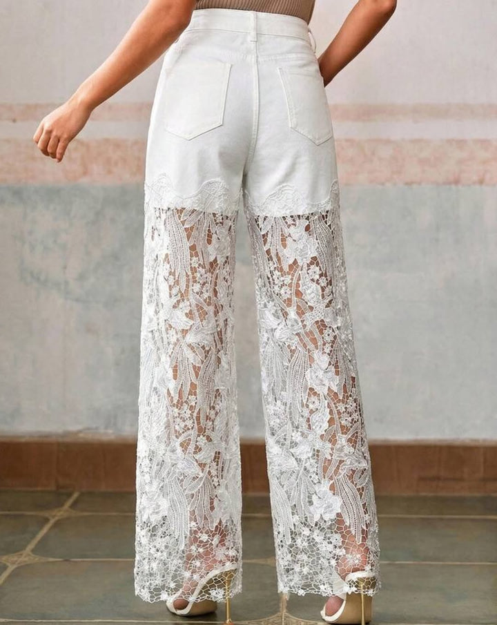 Women’s Lace Patchwork Wide Leg Jeans