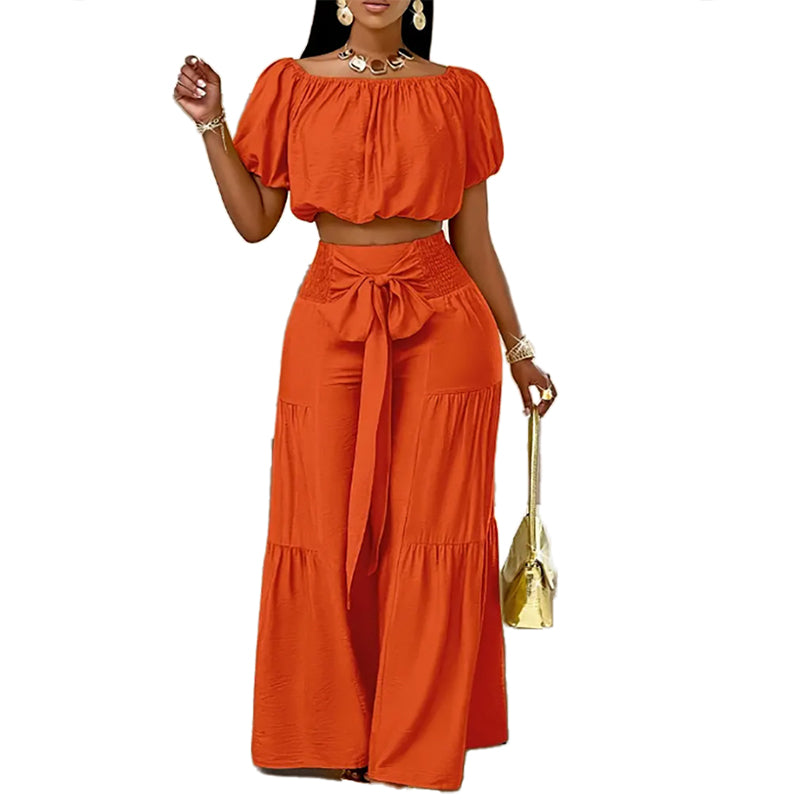 Off Shoulder Wide Leg Two Piece Set