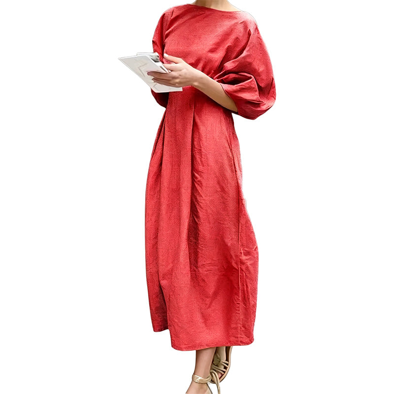 Relaxed Balloon Sleeve Midi Dress