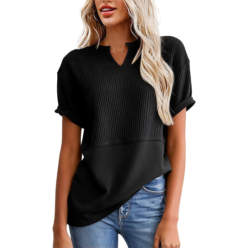 Notched Neck Textured Knit Top