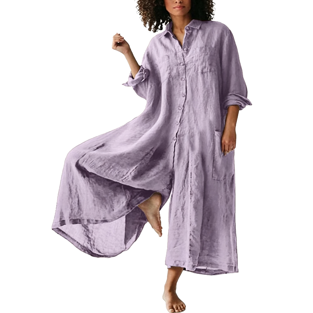 Relaxed Linen Button Down Maxi Dress