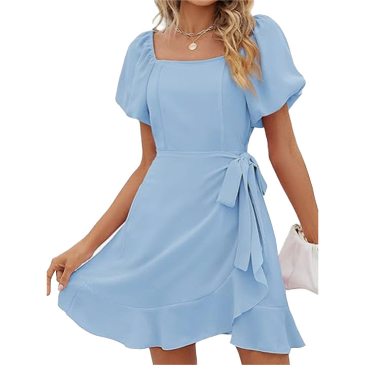 Square Neck Puff Sleeve Mini Dress