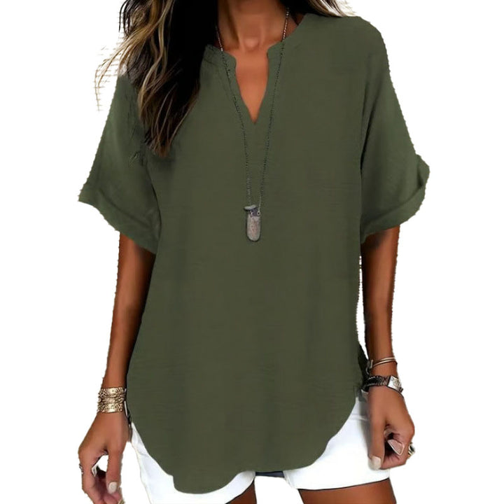 Relaxed Linen Blend Tunic Top