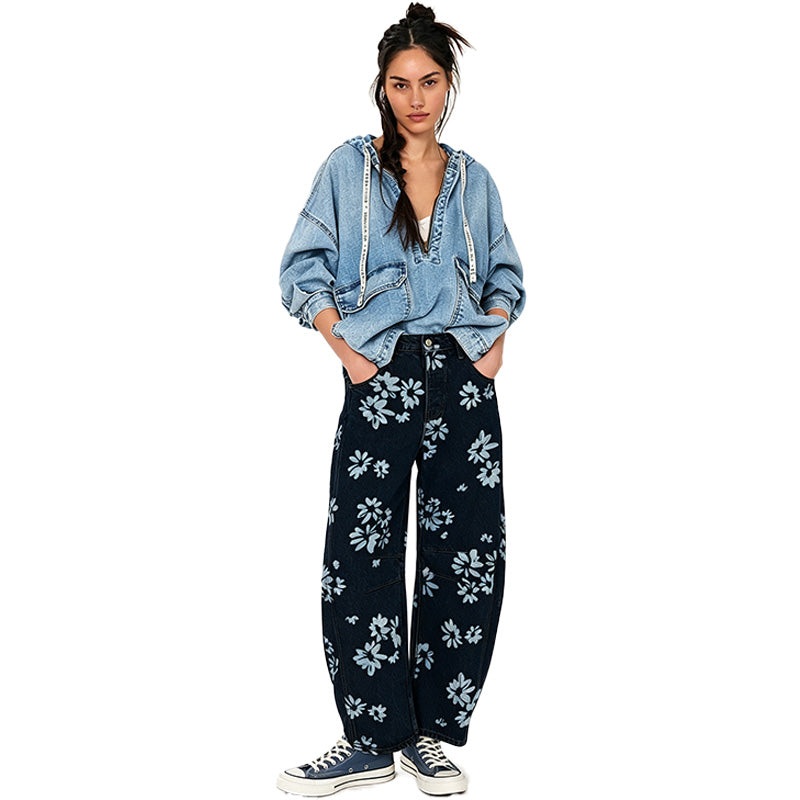 Heart Print Wide Leg Jeans