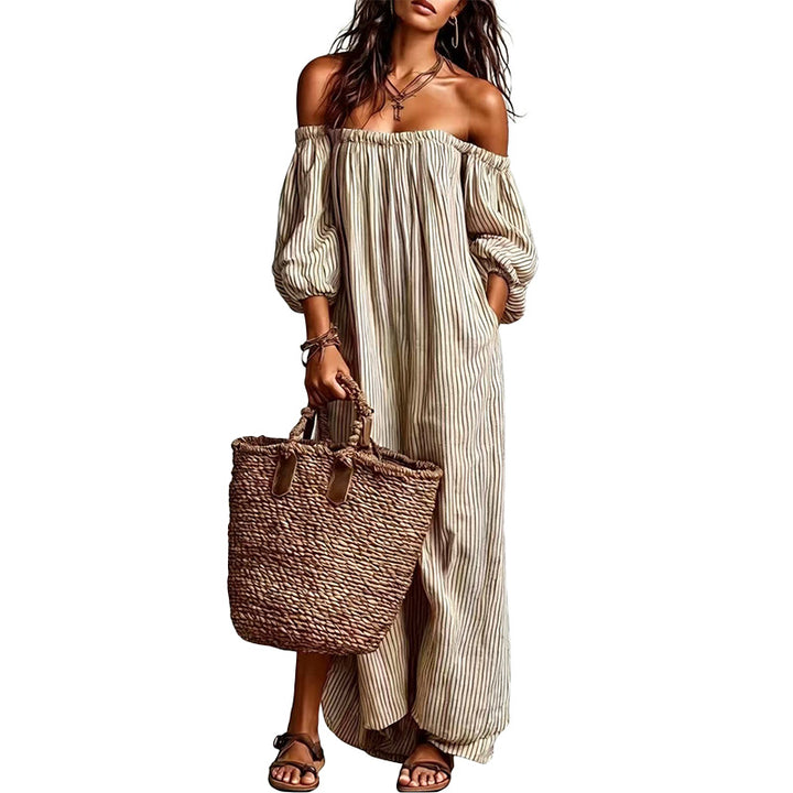 Striped Off Shoulder Maxi Dress
