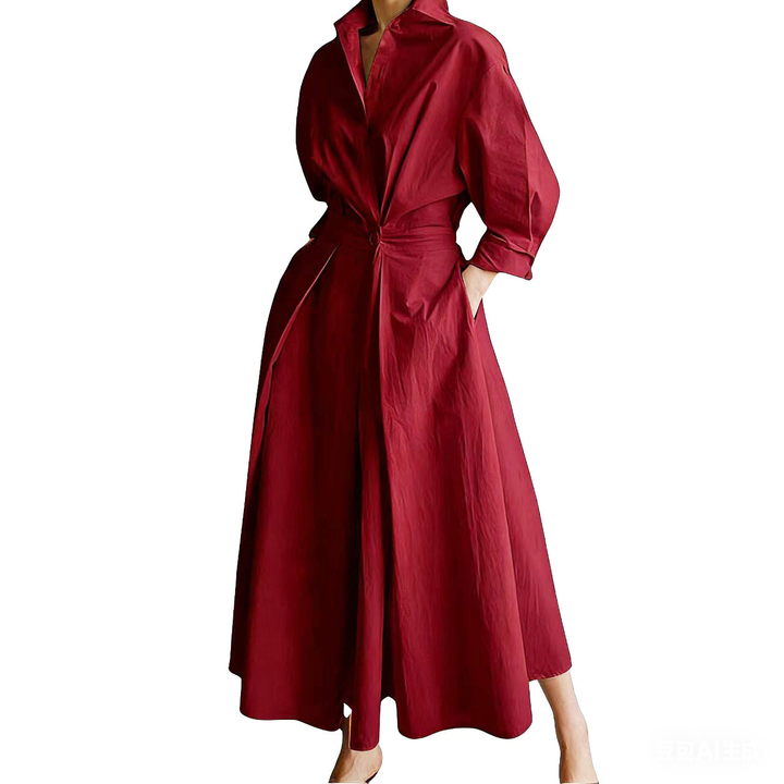 Elegant Belted Shirt Maxi Dress