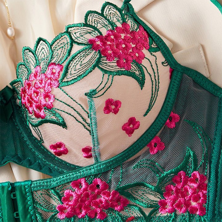 Embroidered Bra & Garter Set