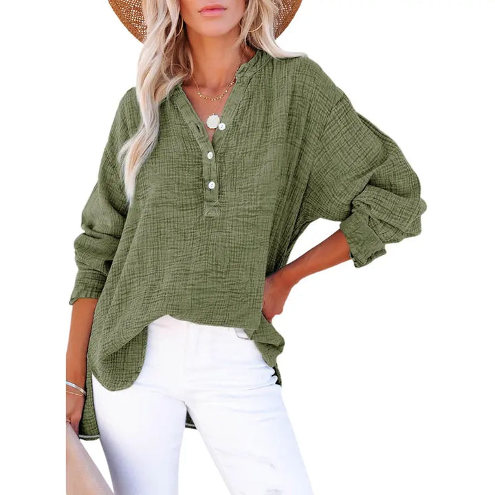 Textured Casual V Neck Top