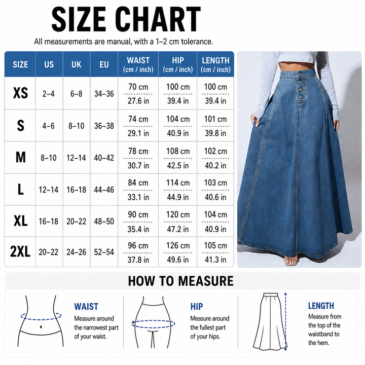 High Waist Button Front Denim Maxi Skirt