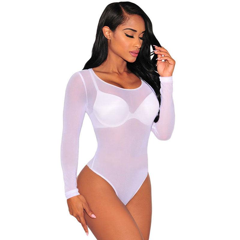 Long Sleeve Round Neck Mesh Bodysuit