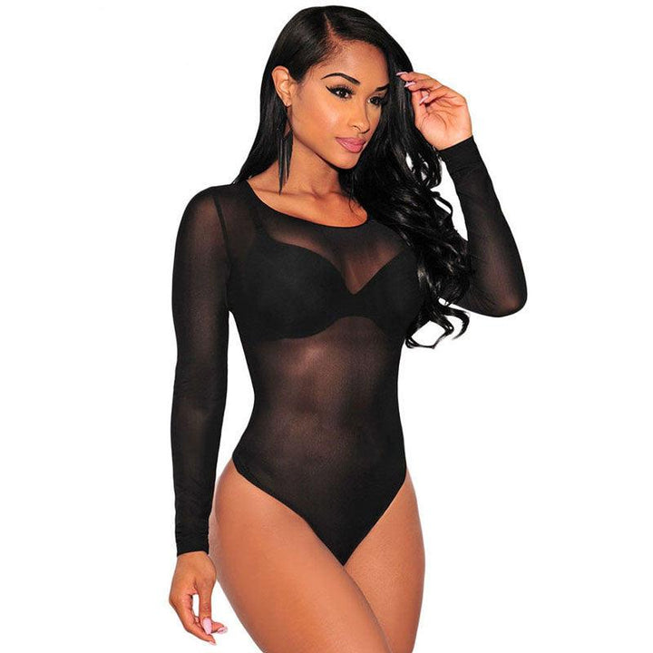 Long Sleeve Round Neck Mesh Bodysuit