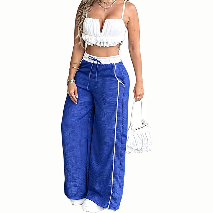 Contrast Trim Wide Leg Pants