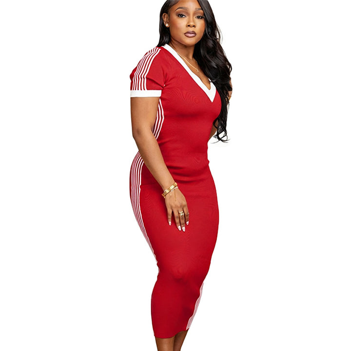 Contrast Stripe Knit Midi Dress