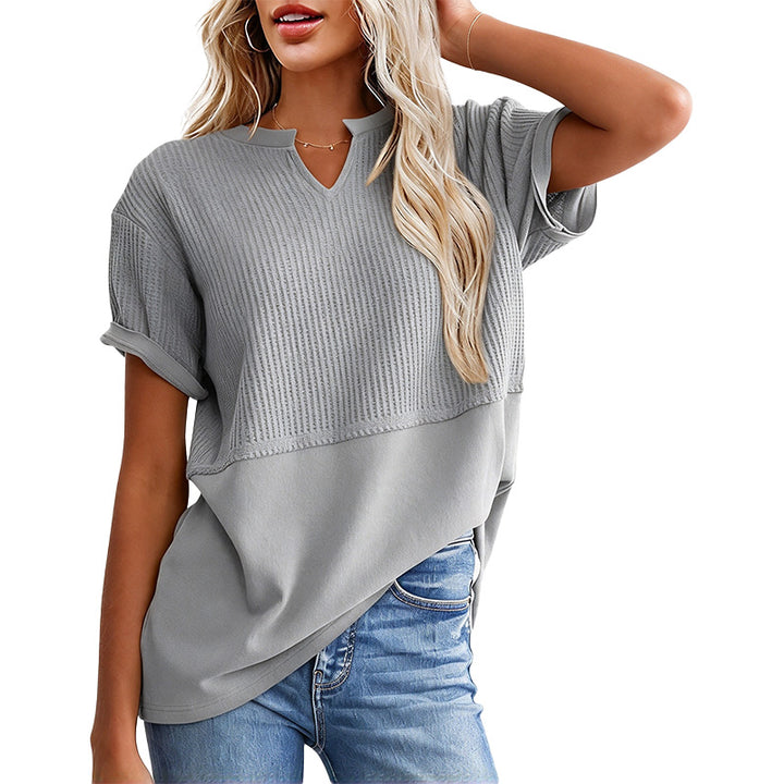 Notched Neck Textured Knit Top
