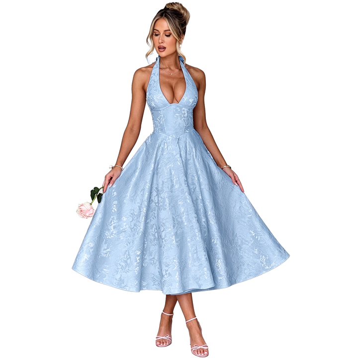 Halter Neck A-Line Midi Dress