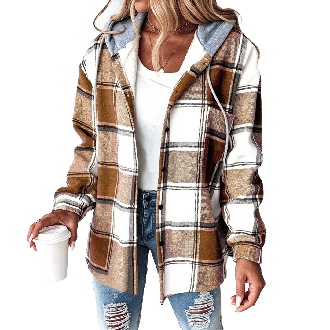 Plaid Hooded Button-Up Shacket