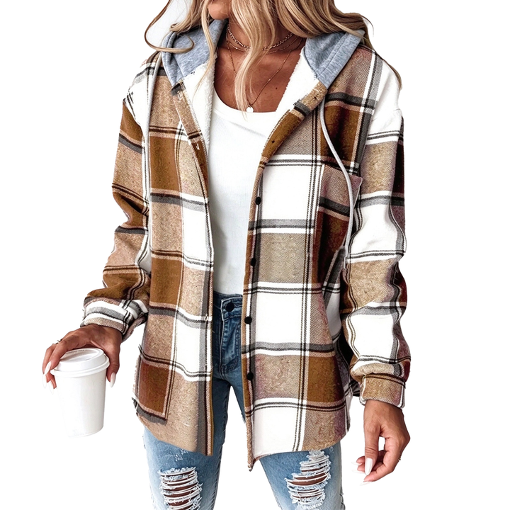 Plaid Hooded Button-Up Shacket