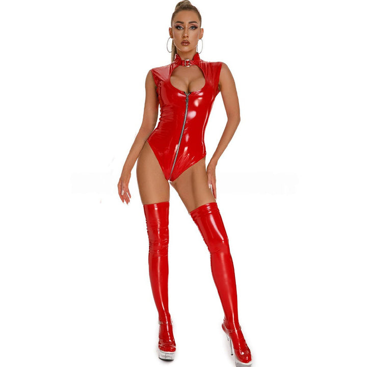 Glossy Cutout Zip Bodysuit