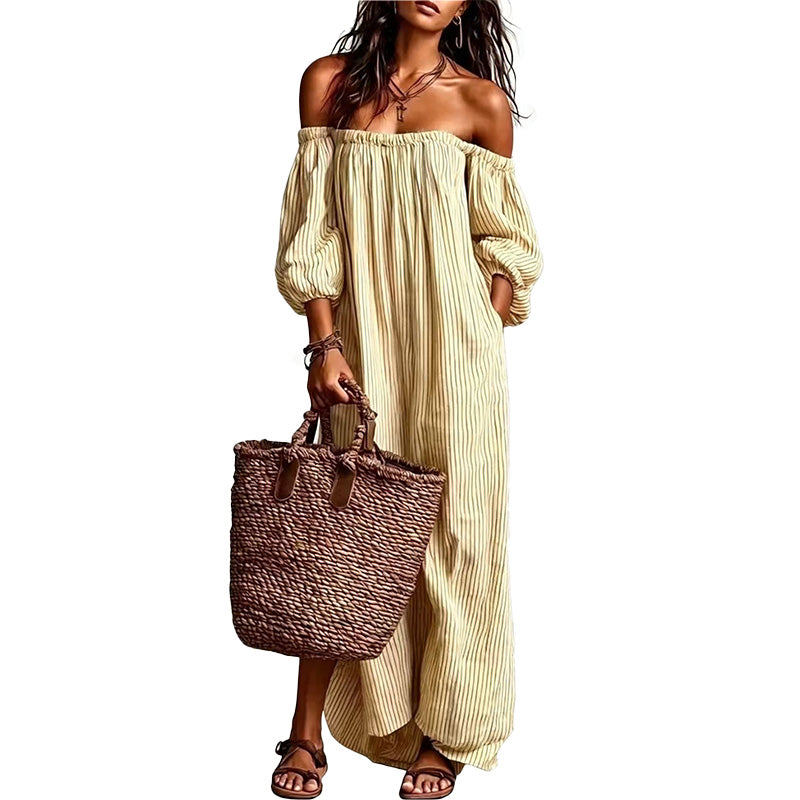 Striped Off Shoulder Maxi Dress