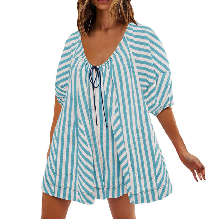 Boho Striped Tie Front Mini Dress
