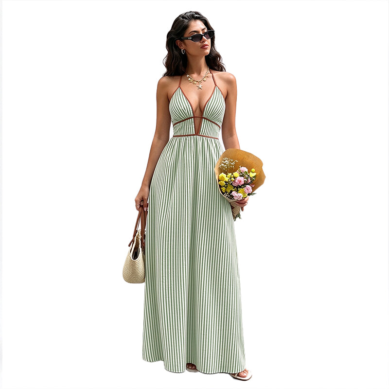 Striped Halter Maxi Dress