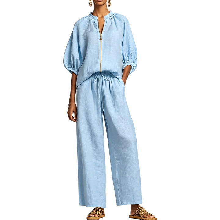 Zip Front Wide Leg Two-Piece Set
