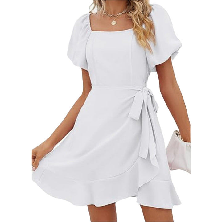 Square Neck Puff Sleeve Mini Dress