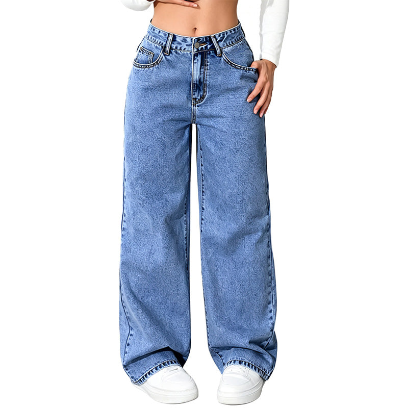Relaxed Straight Wide Leg Jeans