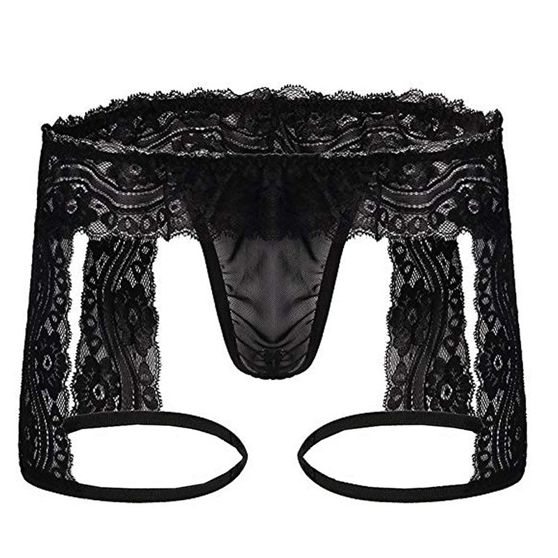 Men's openwork lace garter belt underwear