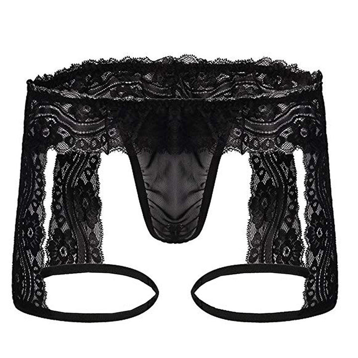 Men's openwork lace garter belt underwear