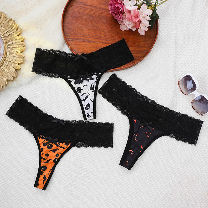 Halloween Lace Trim Thong Panties