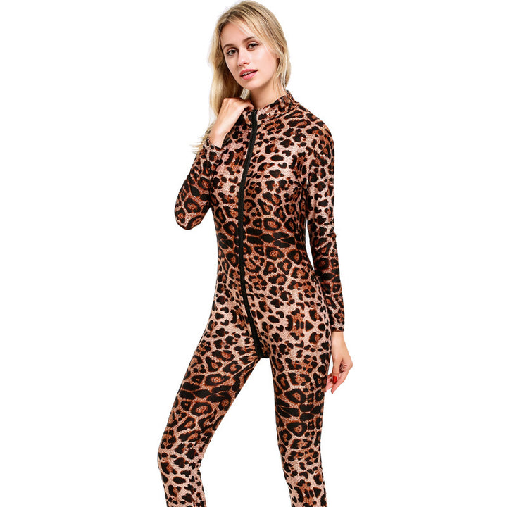 Leopard print double zip bodysuit