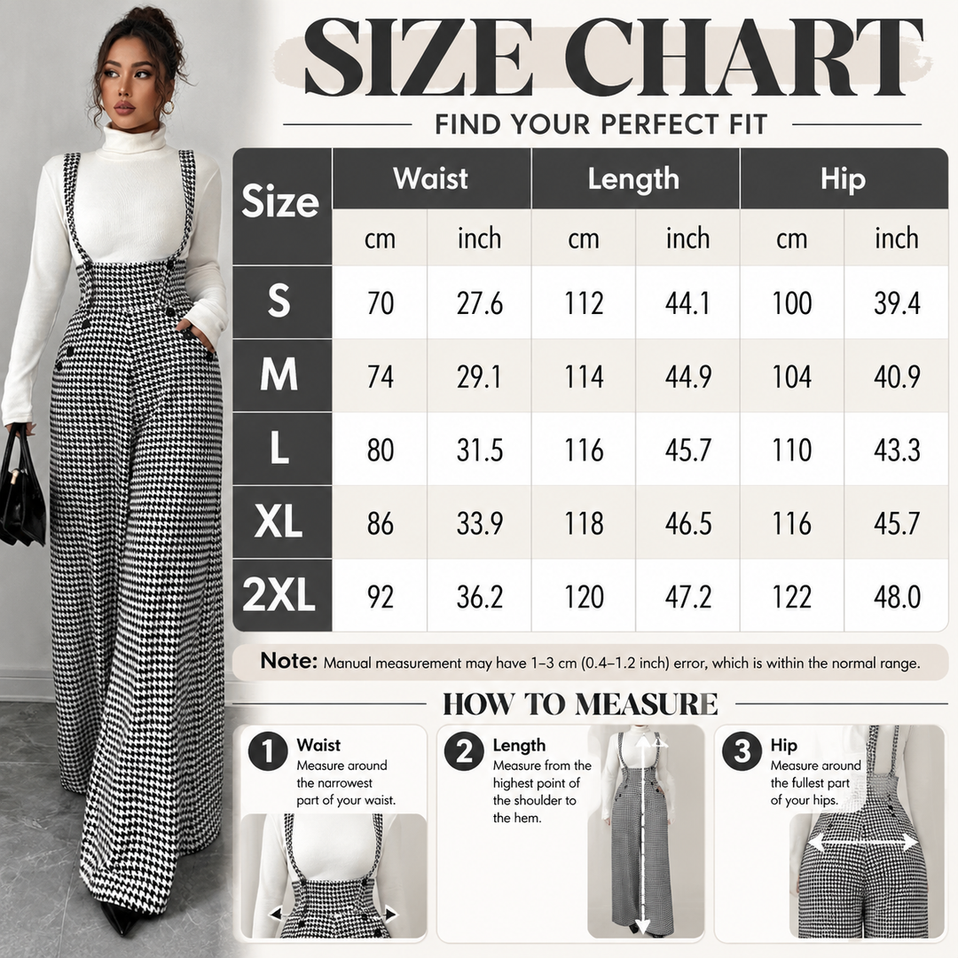 Houndstooth Wide-Leg Overall Jumpsuit