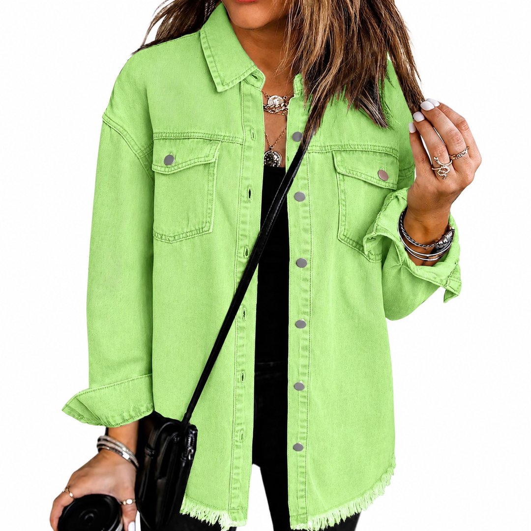 Frayed Hem Denim Shirt Jacket
