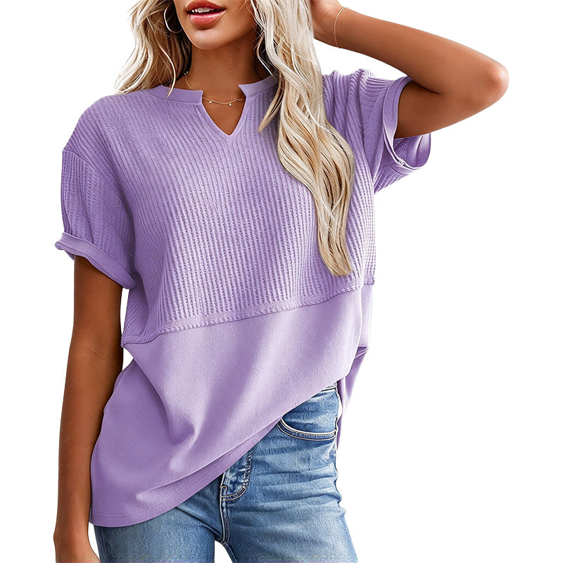 Notched Neck Textured Knit Top
