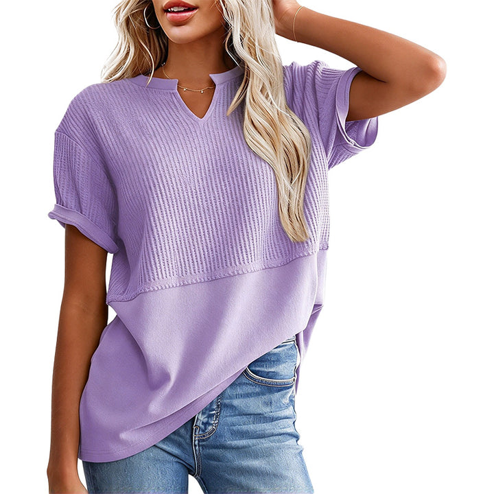 Notched Neck Textured Knit Top