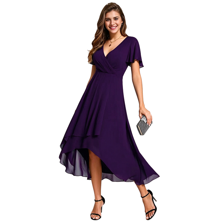 Flutter Sleeve High-Low Midi Dress