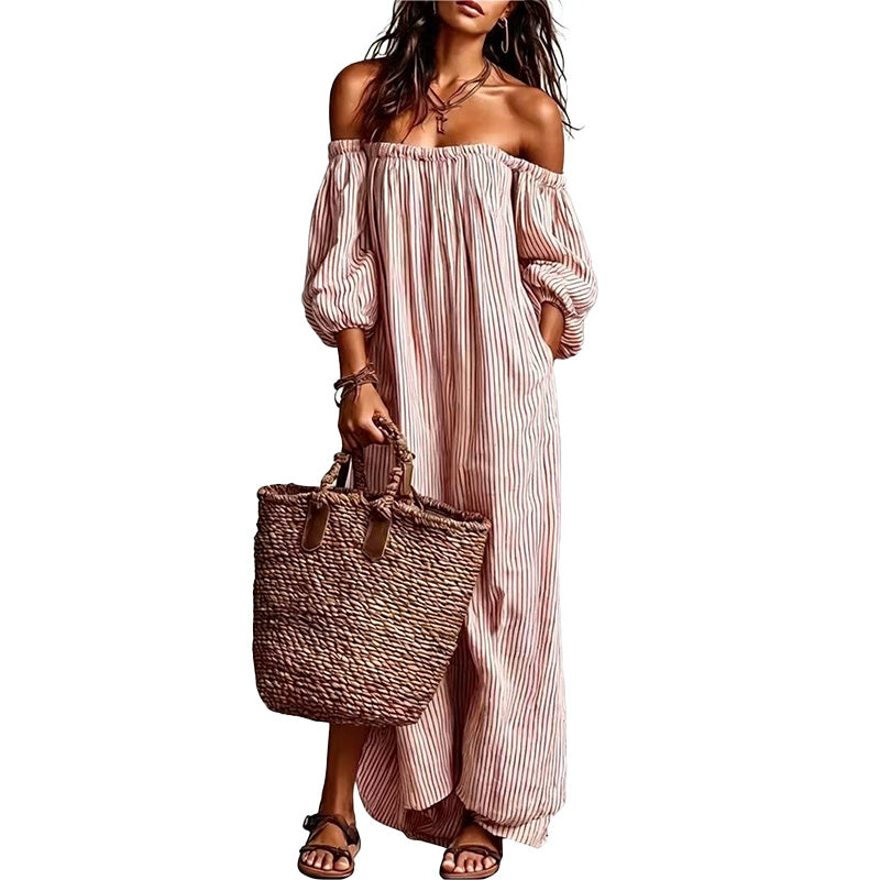 Striped Off Shoulder Maxi Dress