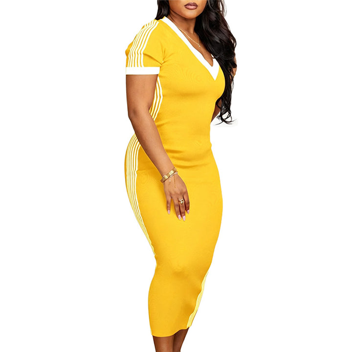 Contrast Stripe Knit Midi Dress