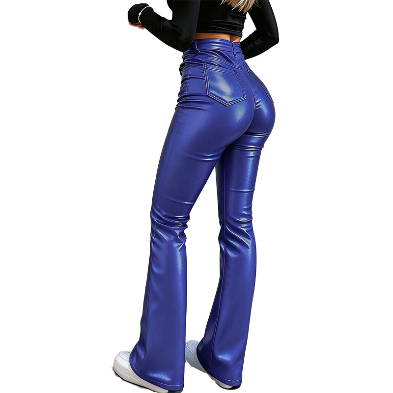High-Waisted PU Flare Pants